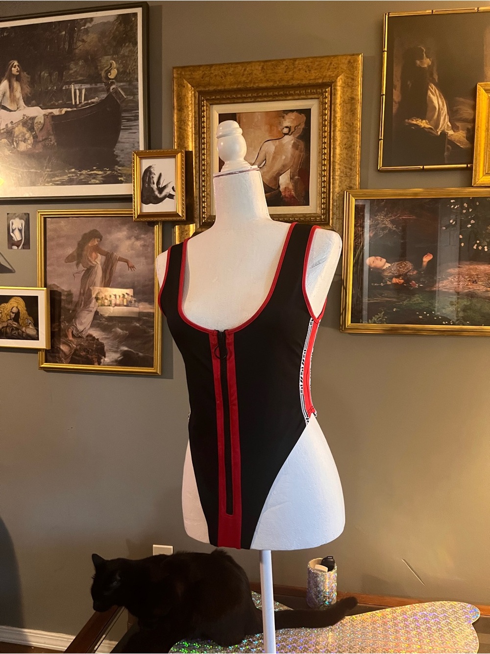 Black & Red Zip-Front Women's Tank Bodysuit